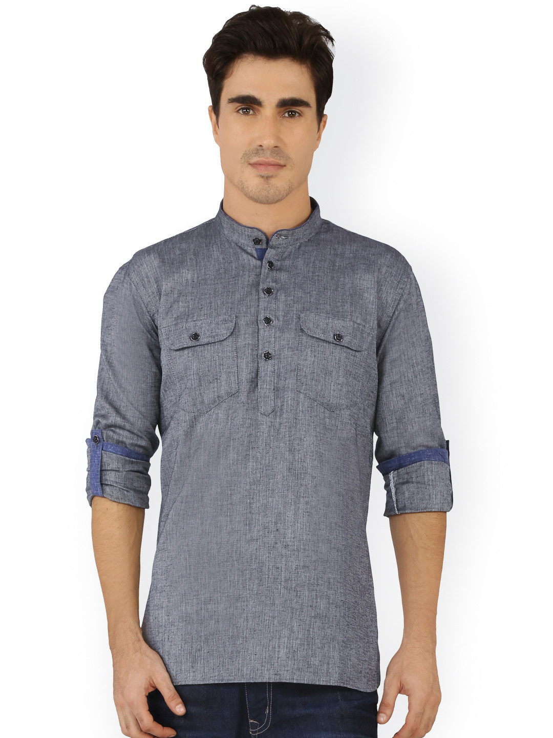 

RG DESIGNERS Men Grey Solid Straight Kurta