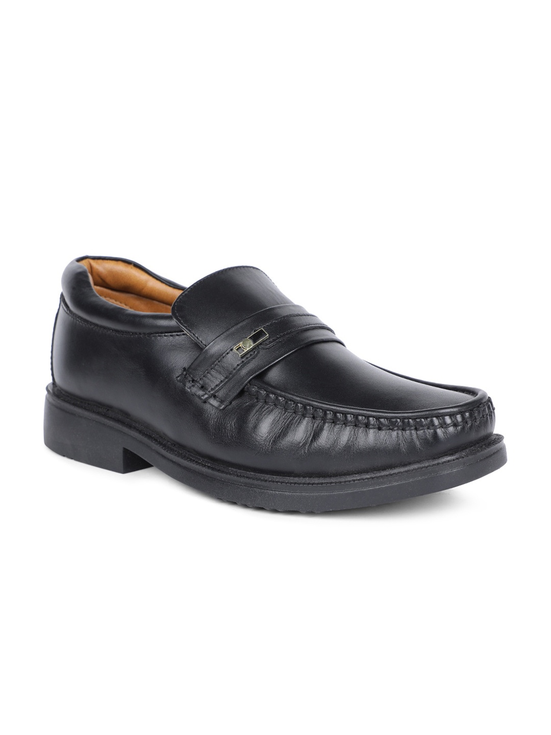 

Bata Men Black Solid Leather Formal Loafers