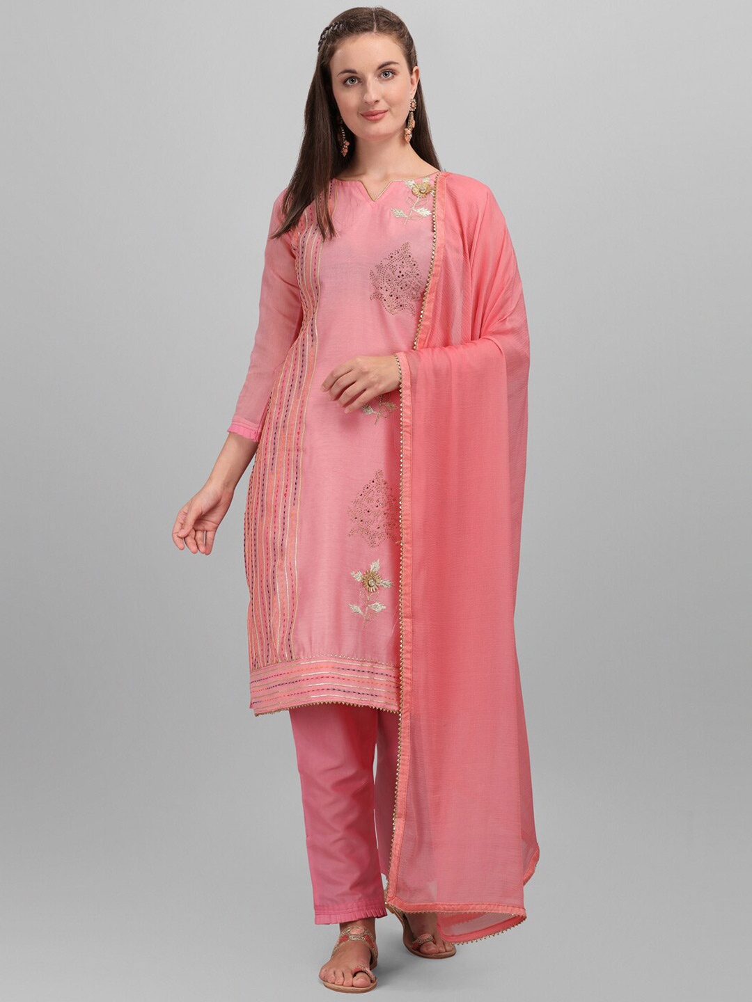 

mf Pink & Gold Embroidered Unstitched Dress Material