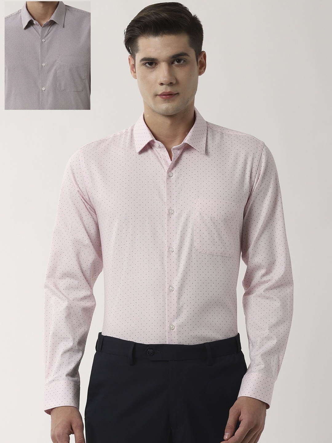

Peter England Men Pack Of 2 Pink Slim Fit Opaque Printed Formal Shirt