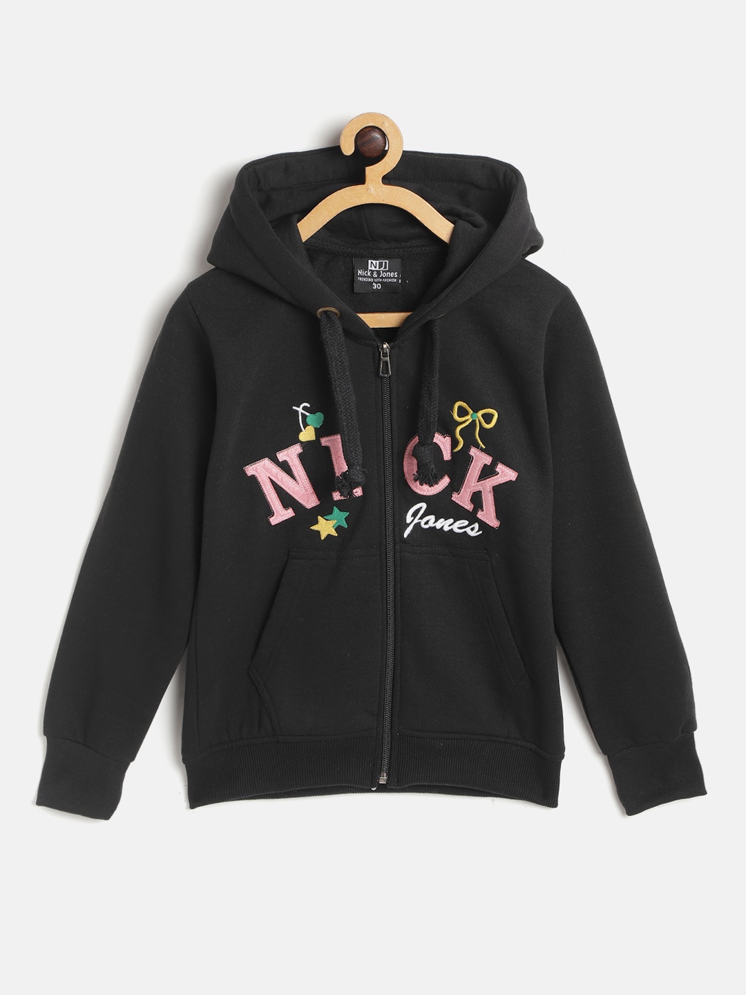 

Nick and Jones Girls Black & Pink Brand Logo Embroidered Hooded Sweatshirt