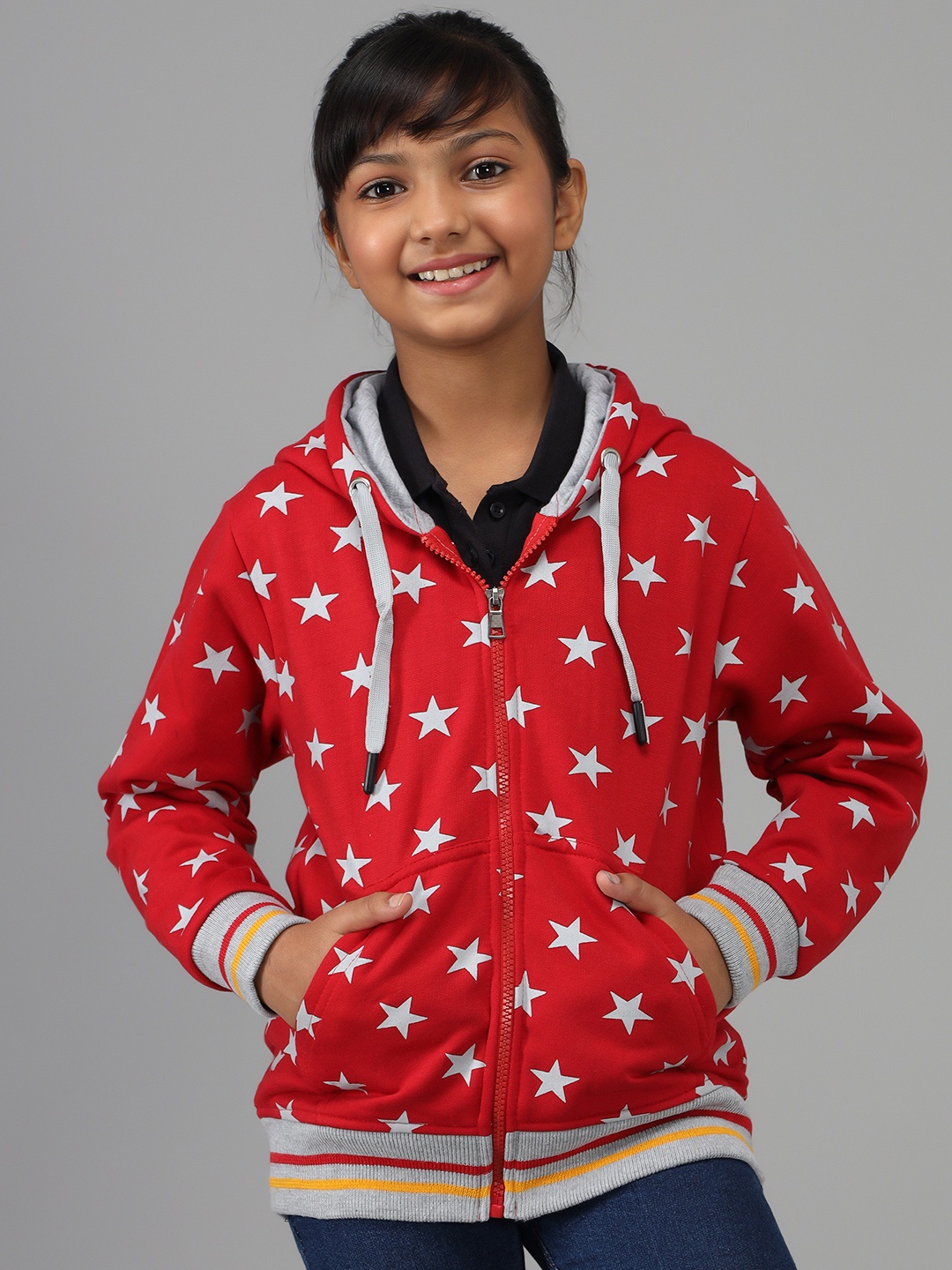 

Nick and Jones Girls Red & White Star Print Hooded Sweatshirt