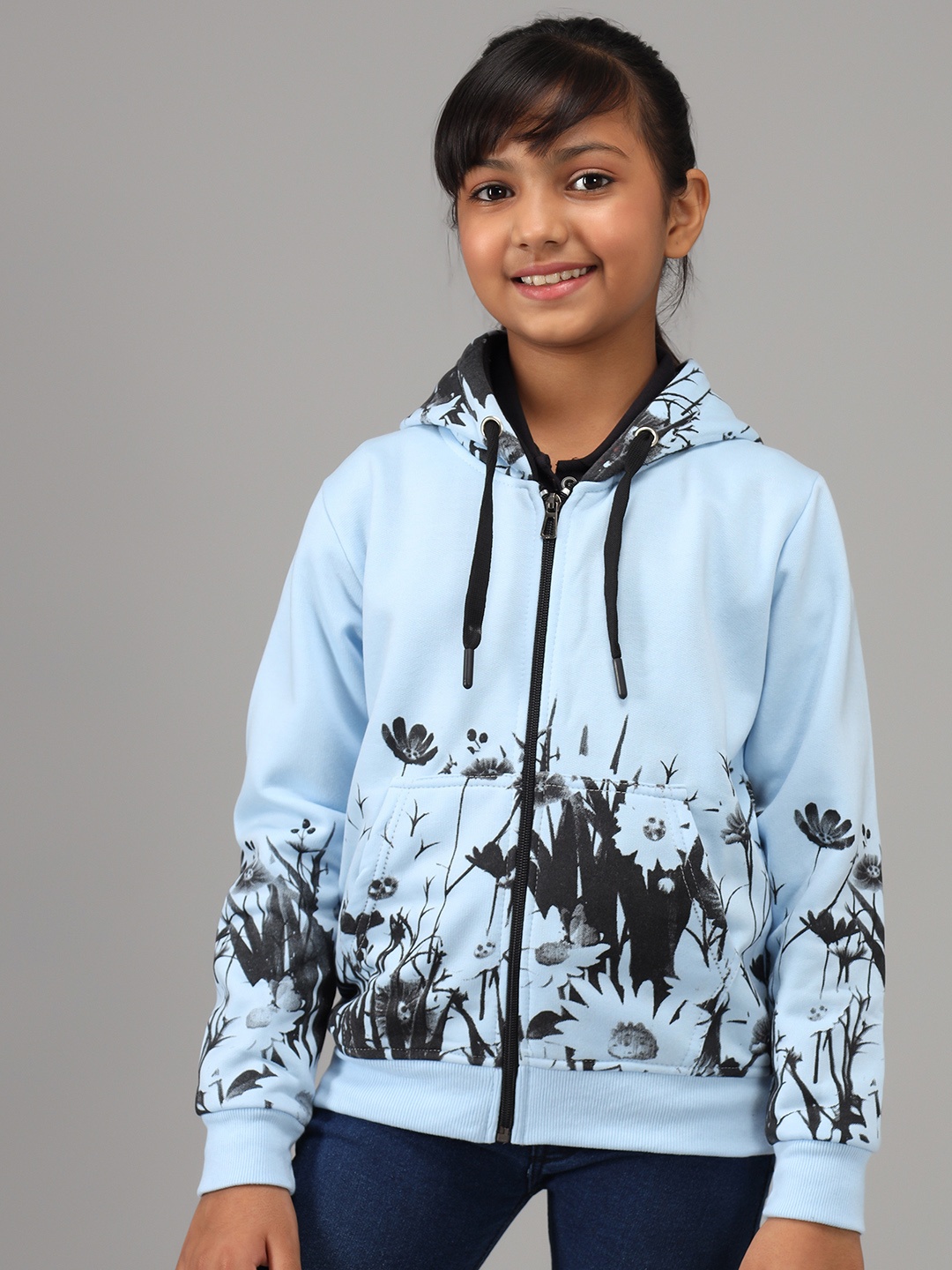 

Nick and Jones Girls Blue & Black Floral Print Hooded Sweatshirt