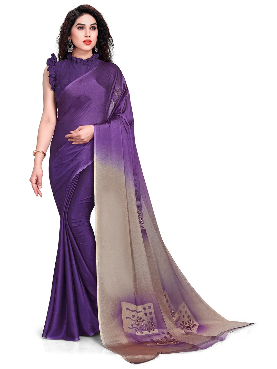 

MIRCHI FASHION Violet & Brown Printed Saree