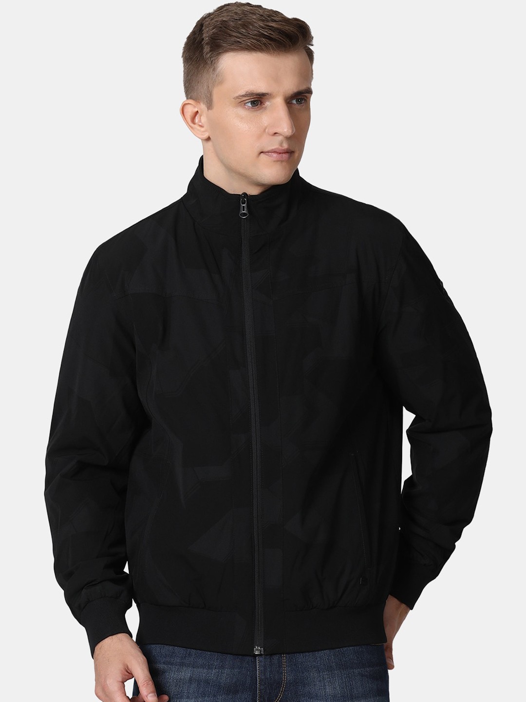 

t-base Men Black Geometric Lightweight Biker Jacket