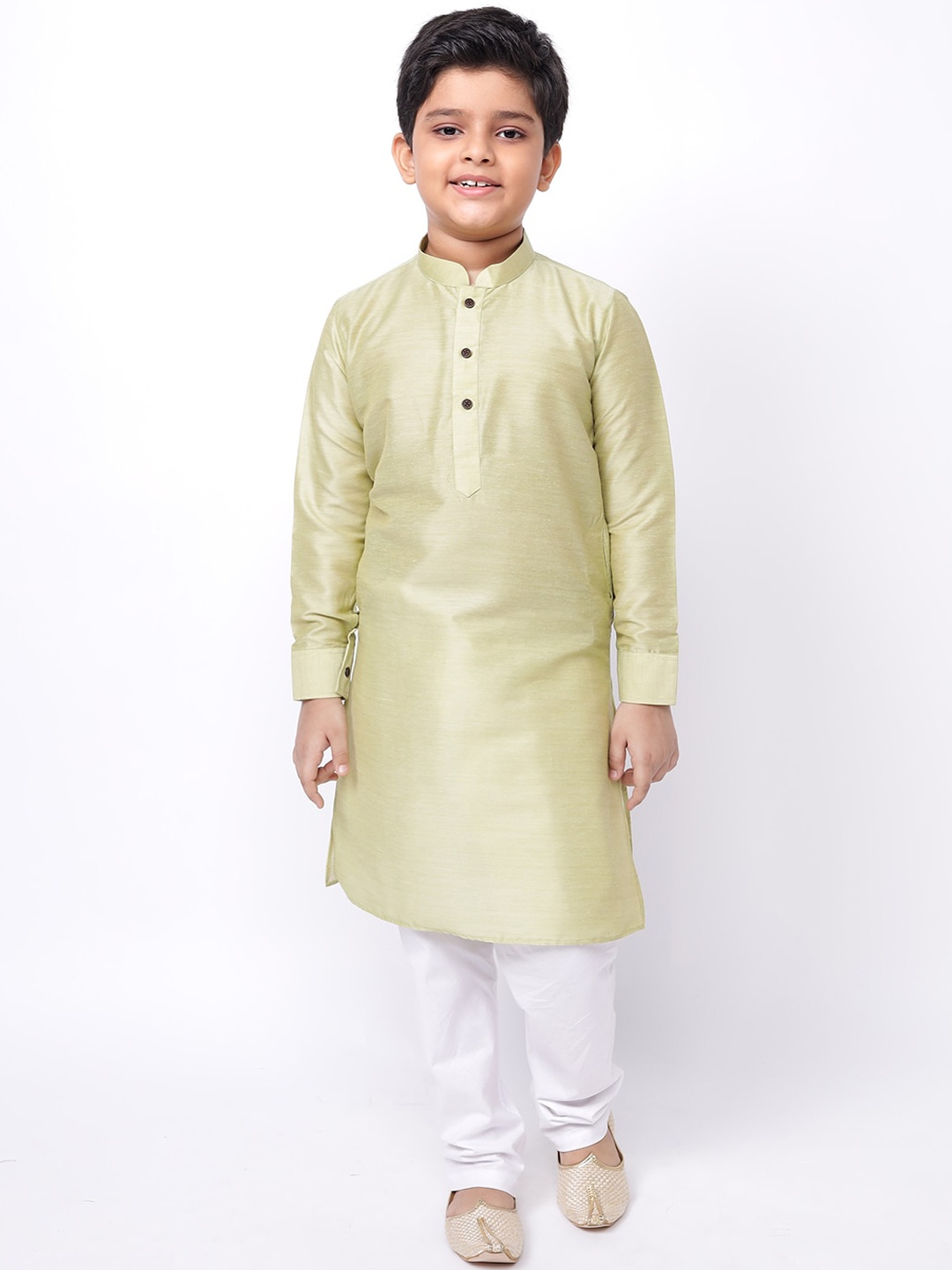 

NAMASKAR Boys Green & White Regular Kurta with Pyjamas