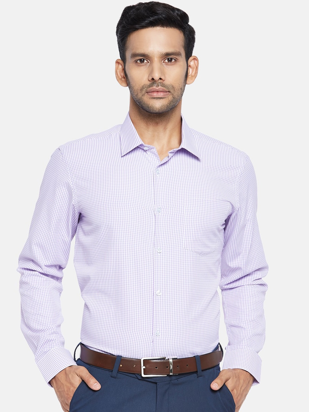

RICHARD PARKER by Pantaloons Men Purple Slim Fit Opaque Checked Formal Shirt