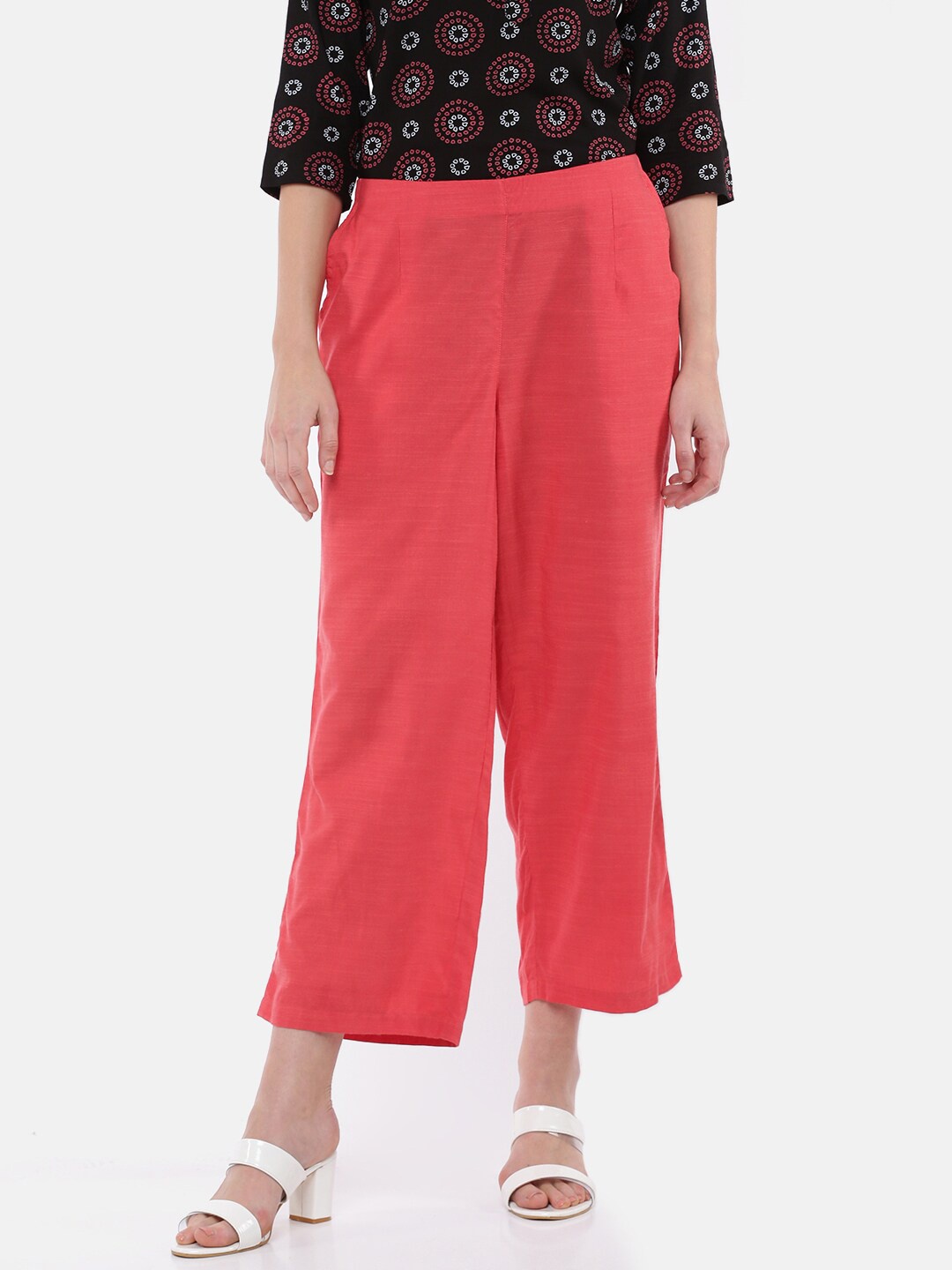 

De Moza Women Coral Orange Pure Cotton Palazzos