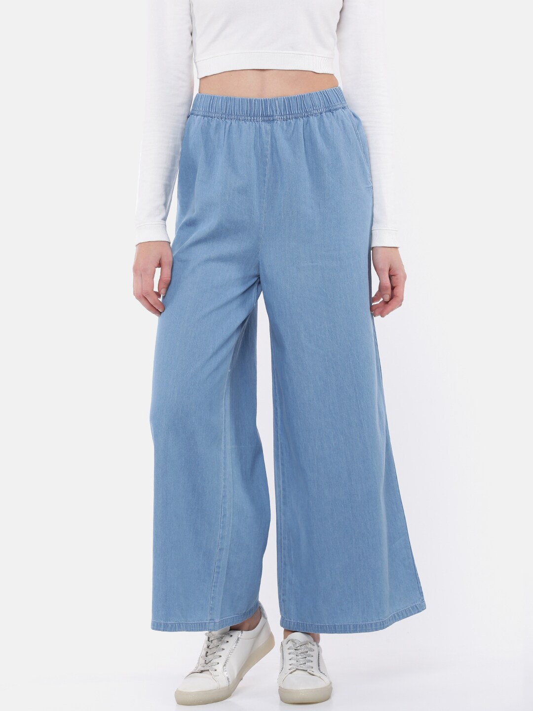 

De Moza Women Blue Pure Cotton Palazzos