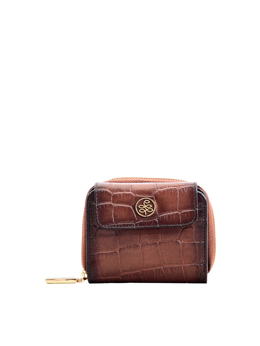 

Eske Women Tan Textured Zip Detail Leather Zip Around Wallet