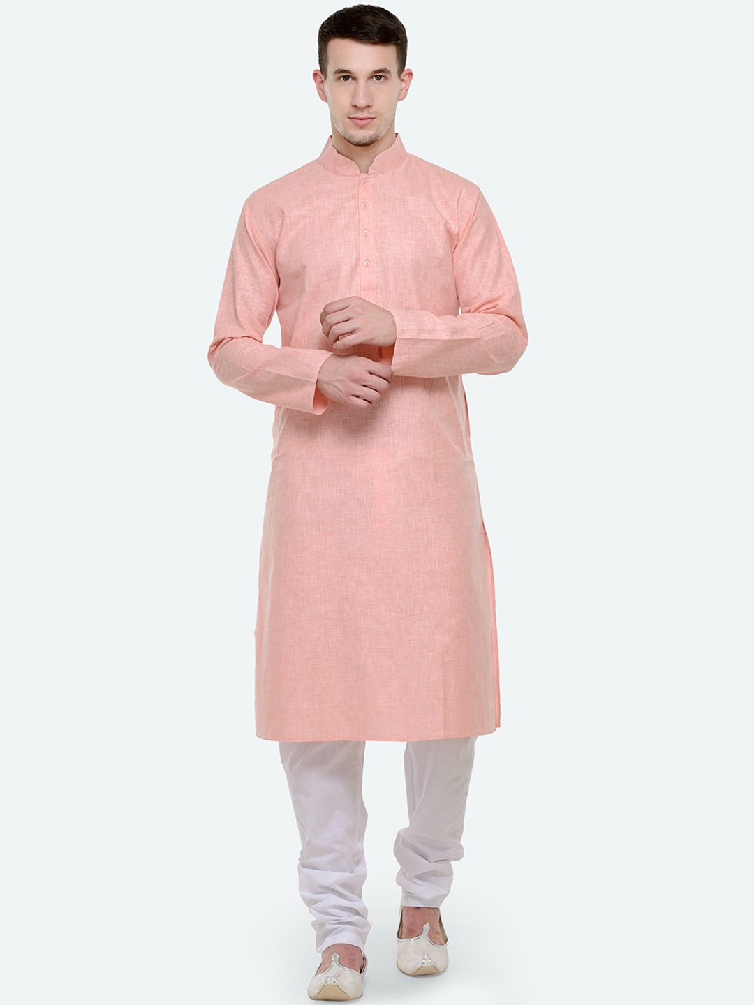 

RG DESIGNERS Men Peach-Coloured Regular Kurta with Churidar