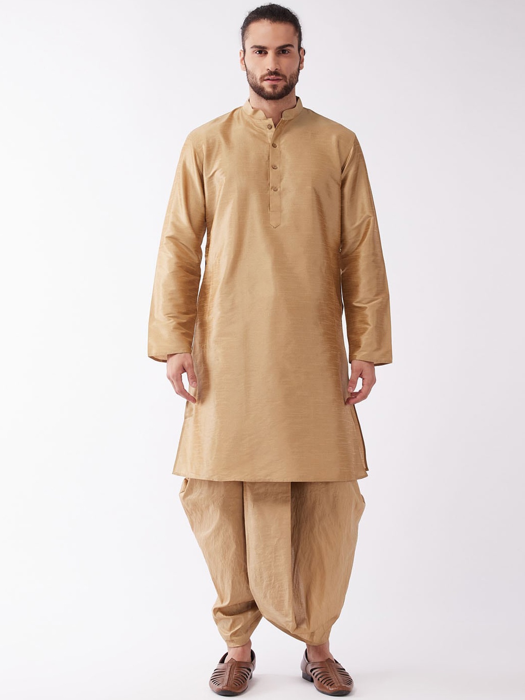 

VASTRAMAY Men Gold-Toned Regular Kurta with Dhoti Pants