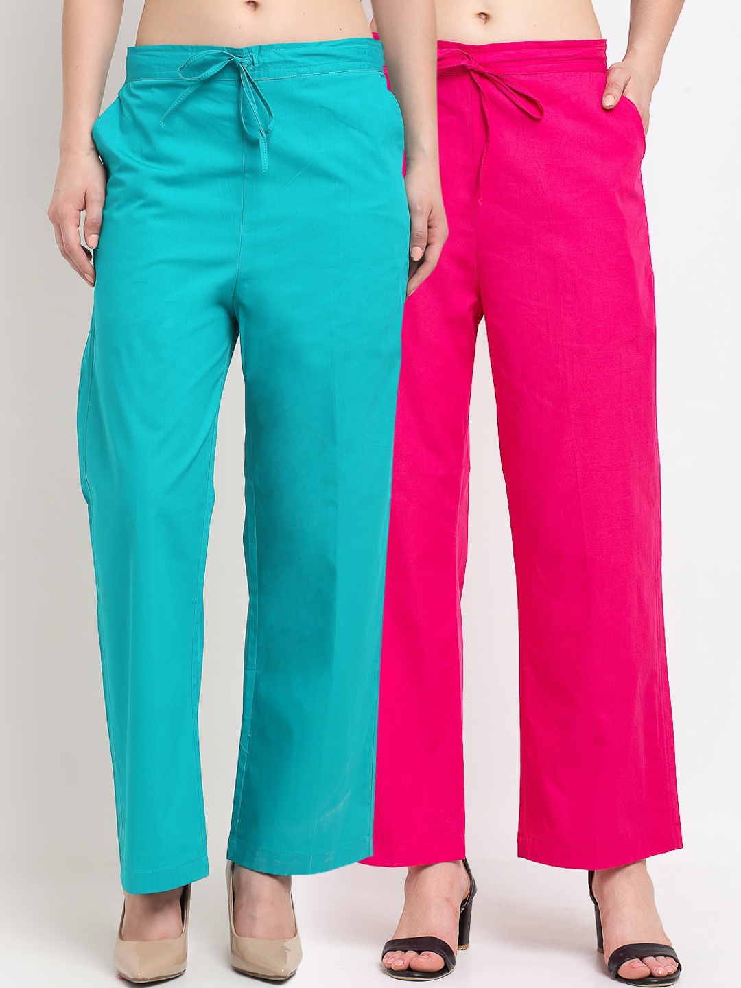 

GRACIT Women Pack Of 2 Loose Fit Trousers, Pink