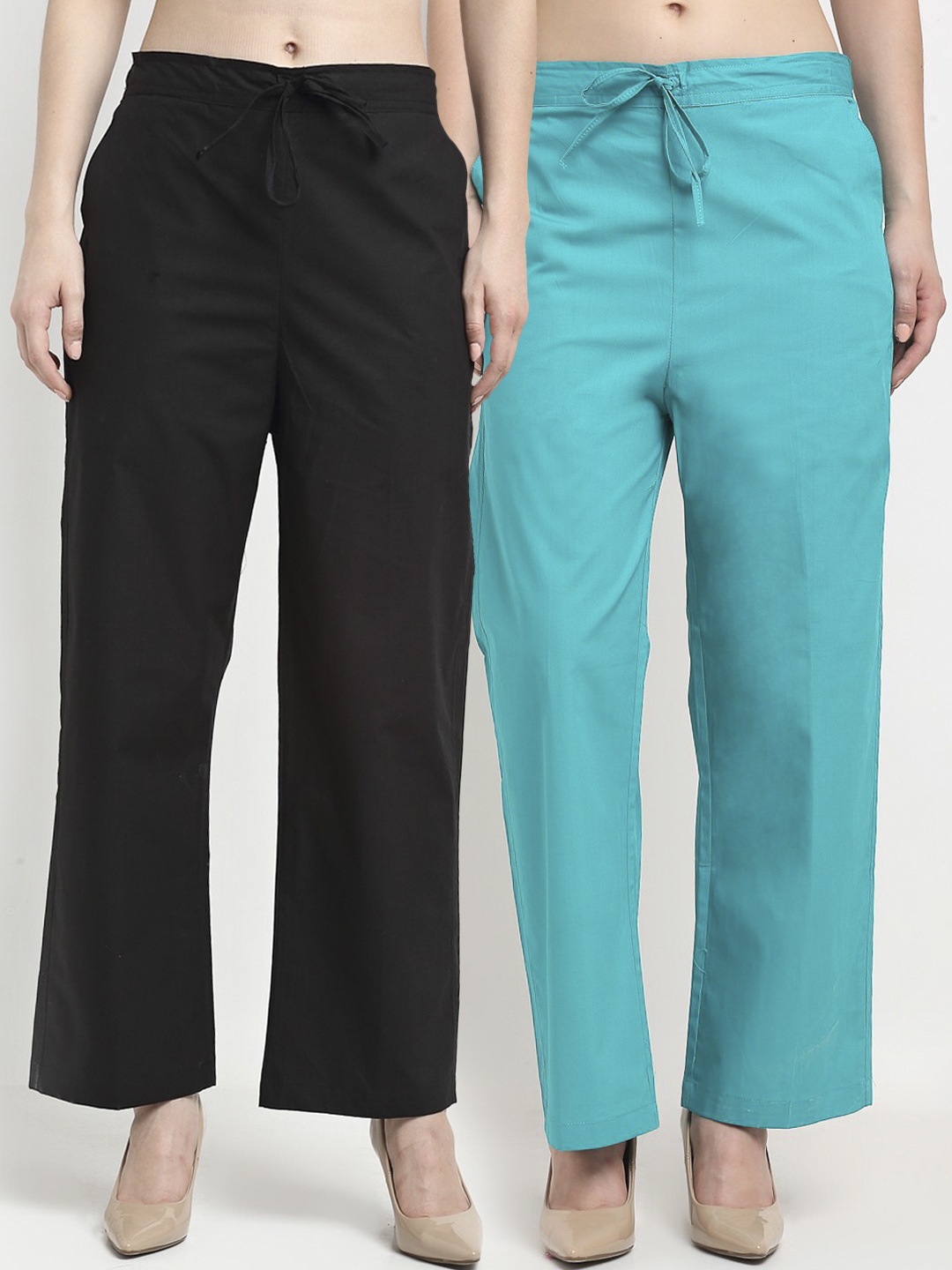 

GRACIT Women Pack Of 2 Loose Fit Parallel Trousers, Black