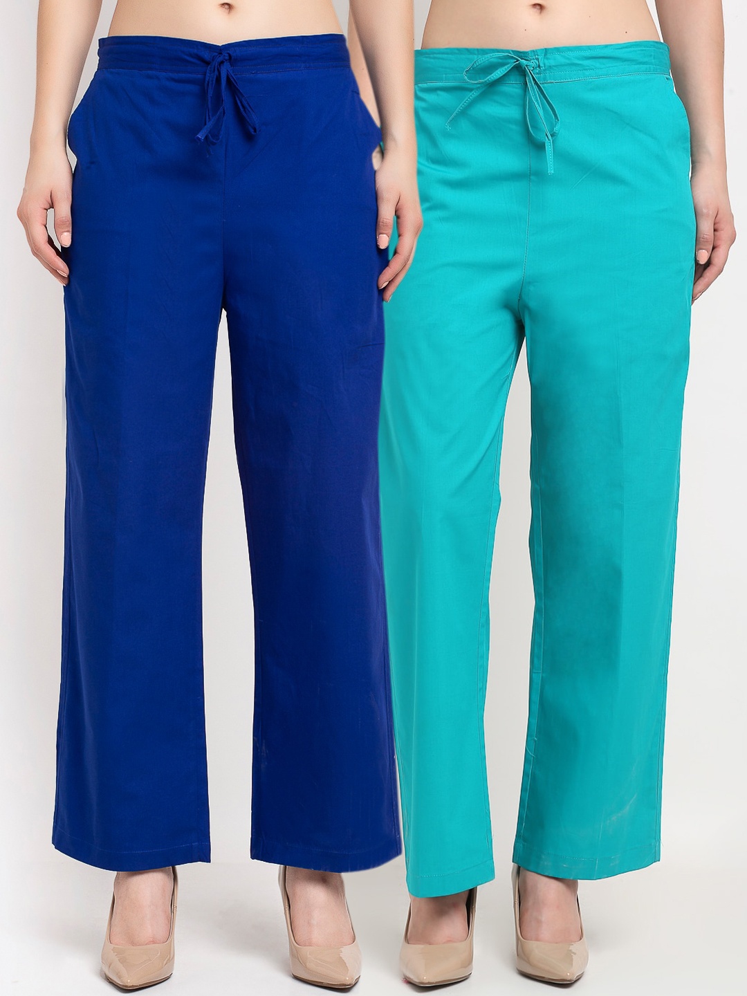

GRACIT Women Pack Of 2 Loose Fit Parallel Trousers, Blue