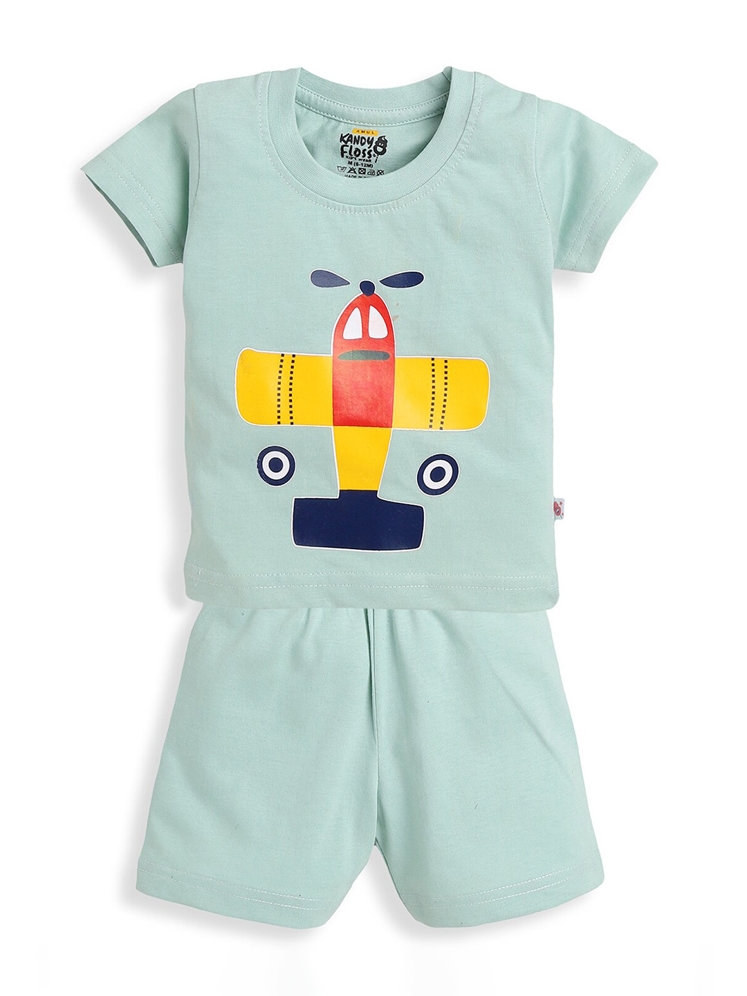 

AMUL Kandyfloss Boys Green & Yellow Printed T-shirt with Shorts