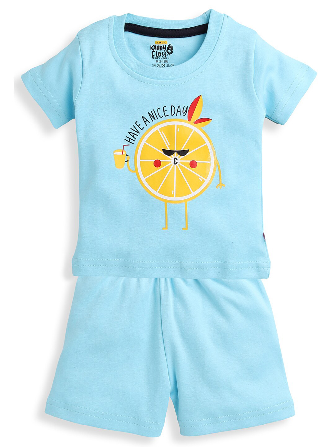 

AMUL Kandyfloss Boys Blue & Yellow Printed T-shirt with Shorts