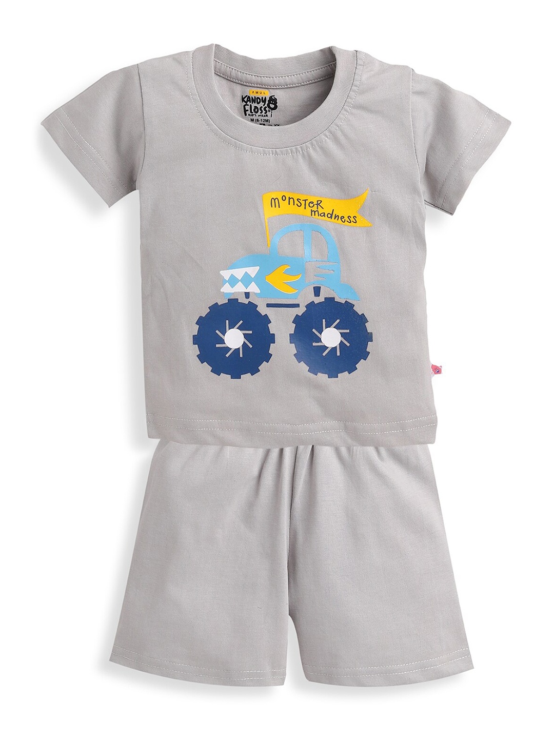 

AMUL Kandyfloss Boys Grey Printed T-shirt with Shorts