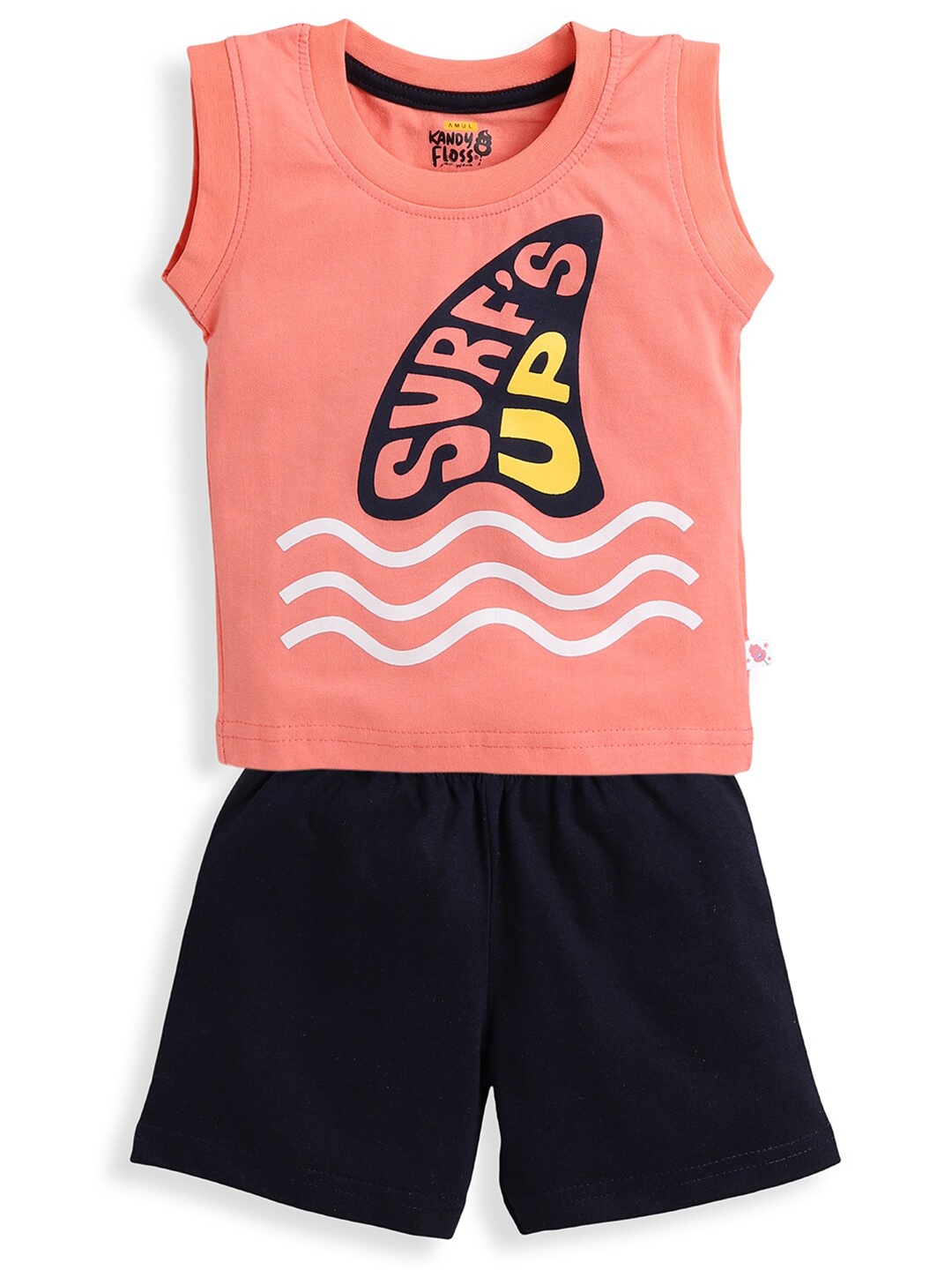 

AMUL Kandyfloss Boys Pink & Navy Blue Printed T-shirt with Shorts