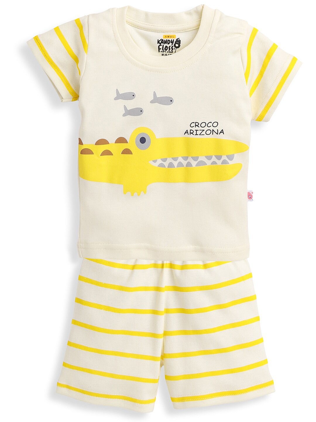 

AMUL Kandyfloss Boys White & Yellow Printed T-shirt with Shorts