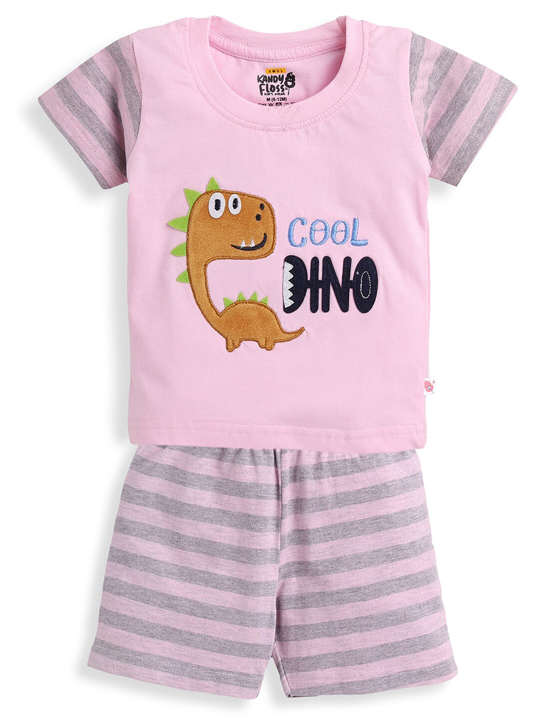 

AMUL Kandyfloss Boys Pink & Grey Printed T-shirt with Shorts
