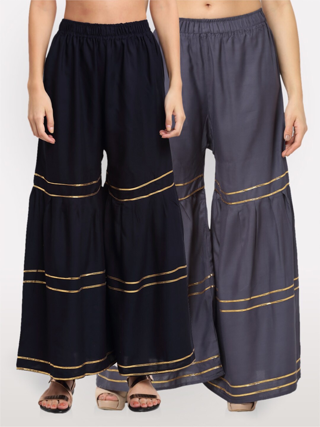 

NEUDIS Pack Of 2 Women Navy Blue & Grey Flared Ethnic Palazzos