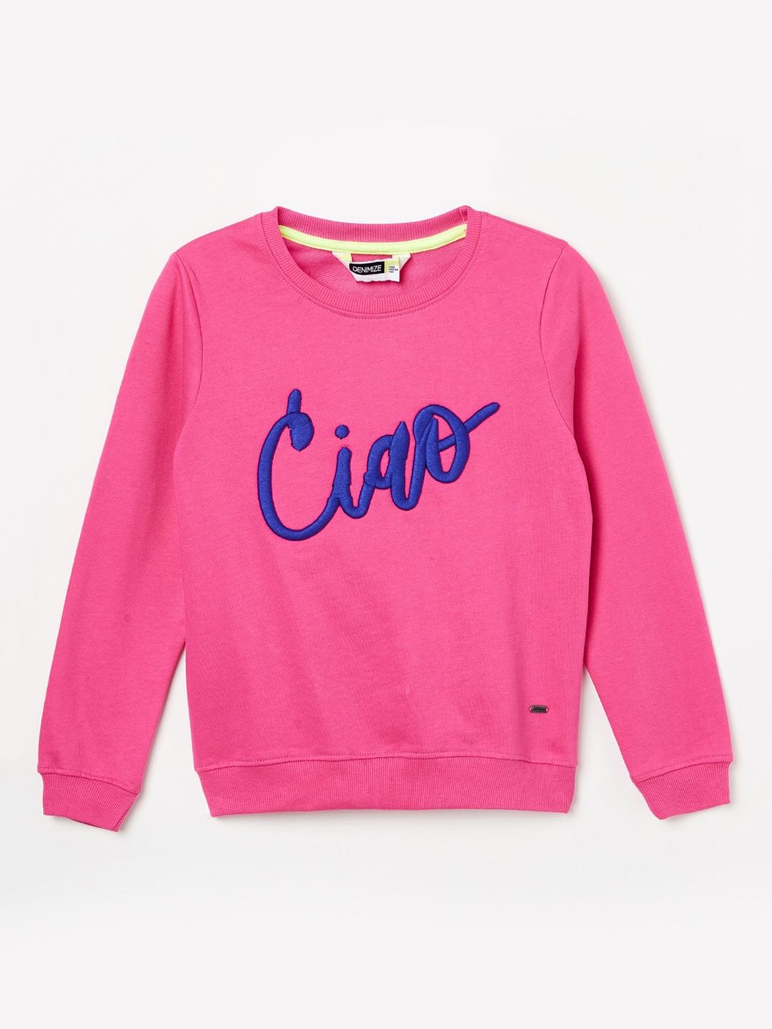 

Denimize by Fame Forever Girls Fuchsia Pink & Blue Embroidered Cotton Sweatshirt