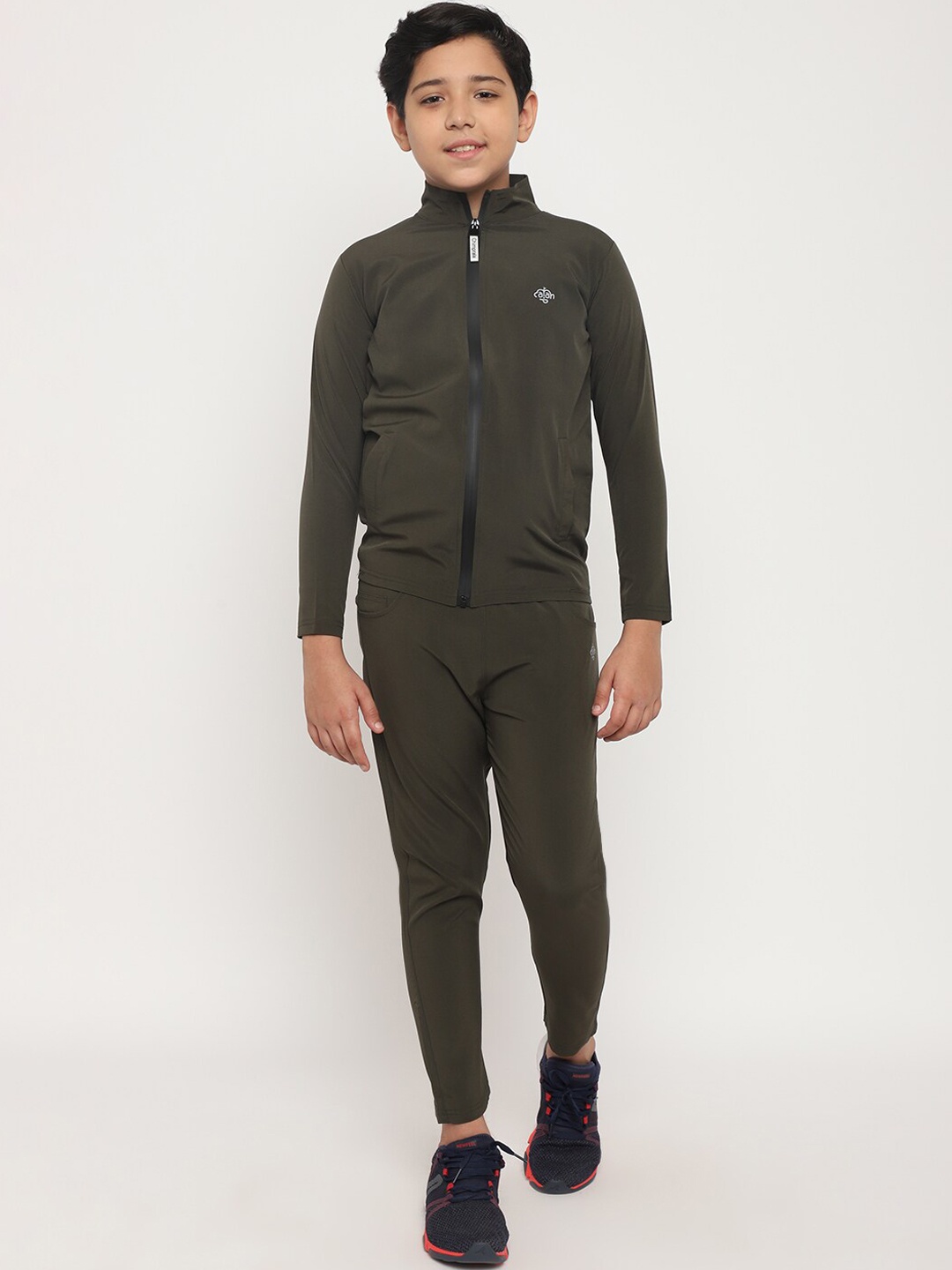 

CHIMPRALA Boys Olive Green Solid Comfort-Fit Tracksuit