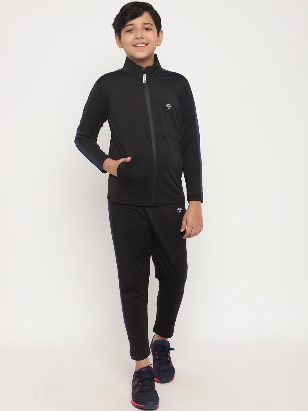 

CHIMPRALA Boys Black & Blue Solid Comfort-Fit Tracksuit