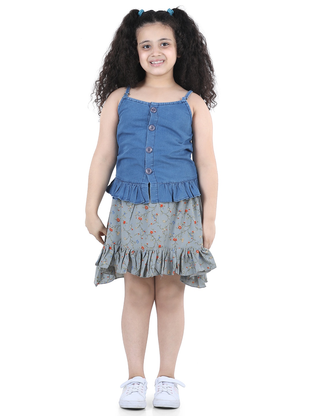 

ADIVA Girls Blue & Grey Top & Skirt Set