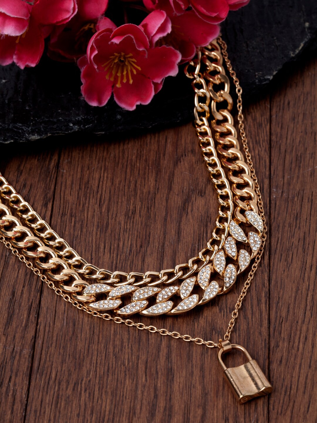 

Ferosh Women Gold Crystals Layered Necklace