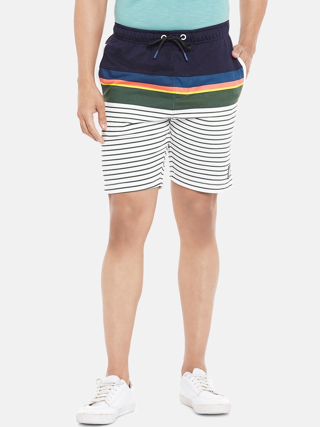 

Urban Ranger by pantaloons Men Off White Striped Slim Fit Regular Shorts