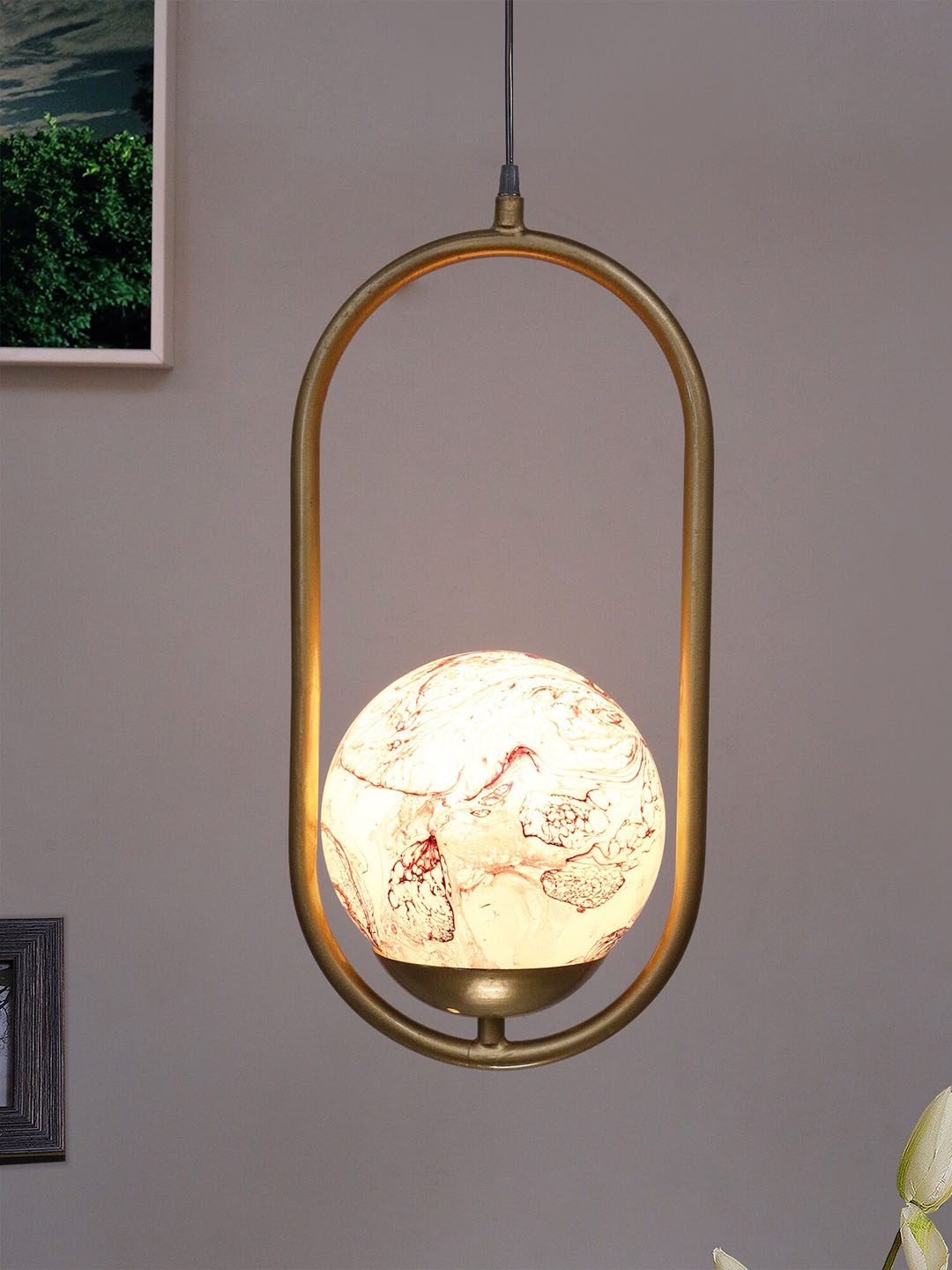 

Homesake Gold-Toned & Red Oval Planet Series Frosted Glass Globe Lampshade Ceiling Lamp