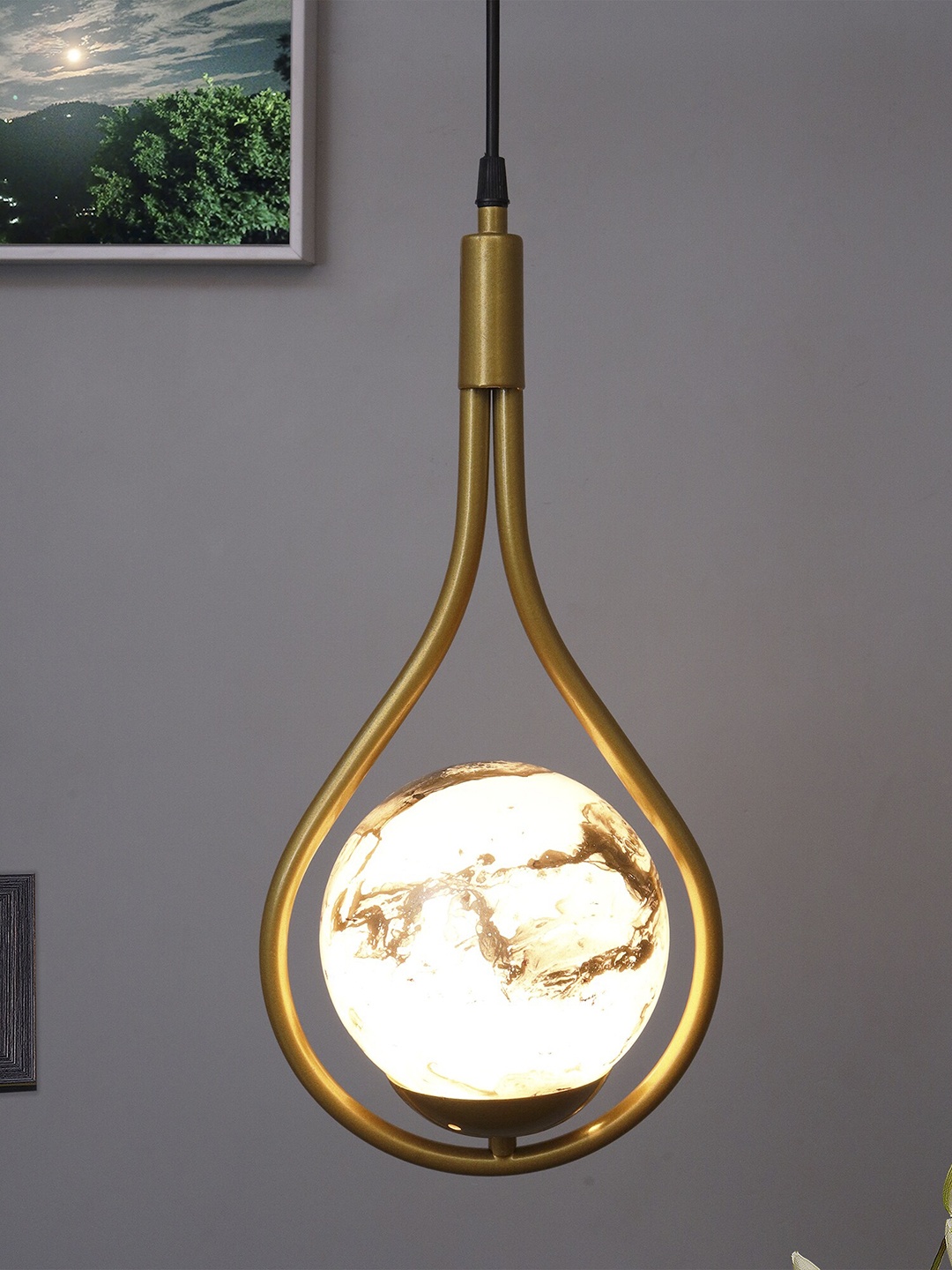 

Homesake Gold-Toned & Yellow Water Drop Planet Series Frosted Glass Ceiling Lamp