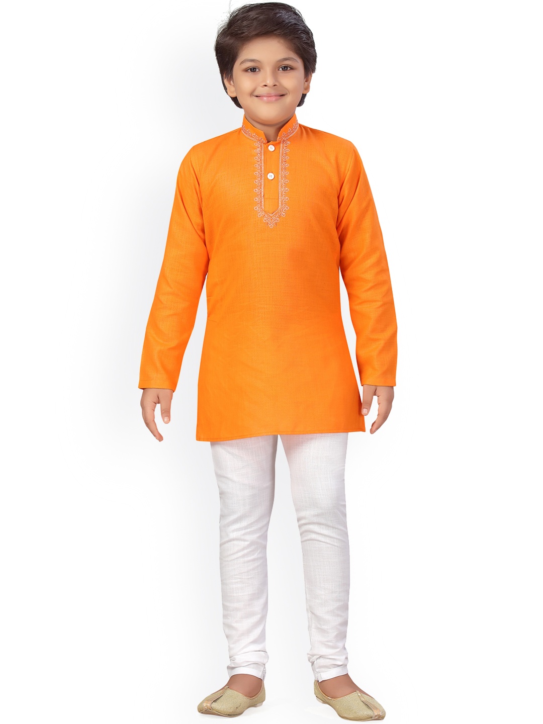 

Aj DEZInES Boys Orange Solid Regular Pure Cotton Kurta with Churidar