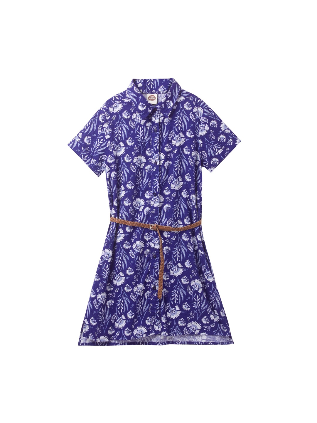 

Cub McPaws Blue & White Floral A-Line Belted Dress