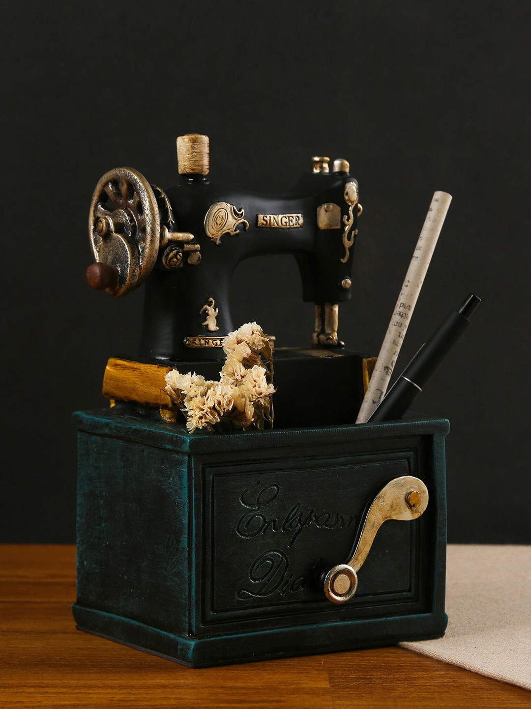 

Bigsmall Rustic Blue Sewing Machine Stationery Holder, Black