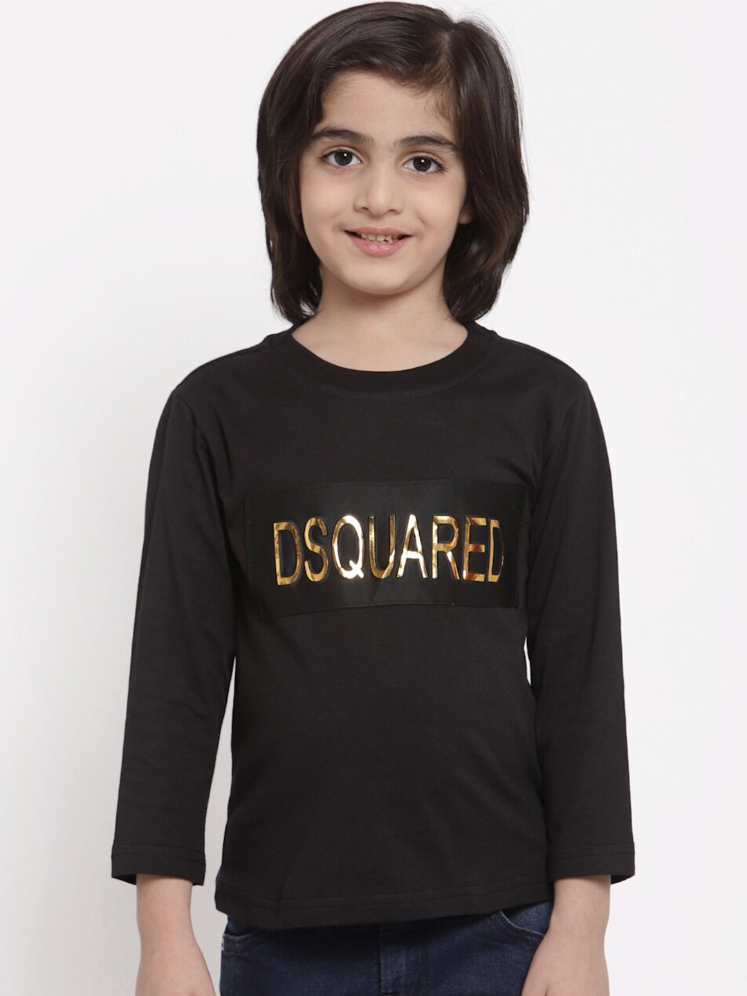 

NYNSH Boys Black Typography Printed Applique T-shirt