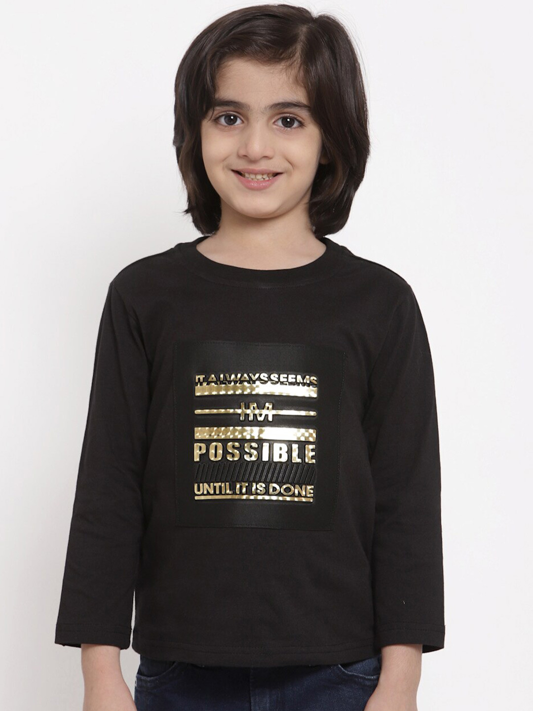 

NYNSH Boys Black Typography Printed T-shirt