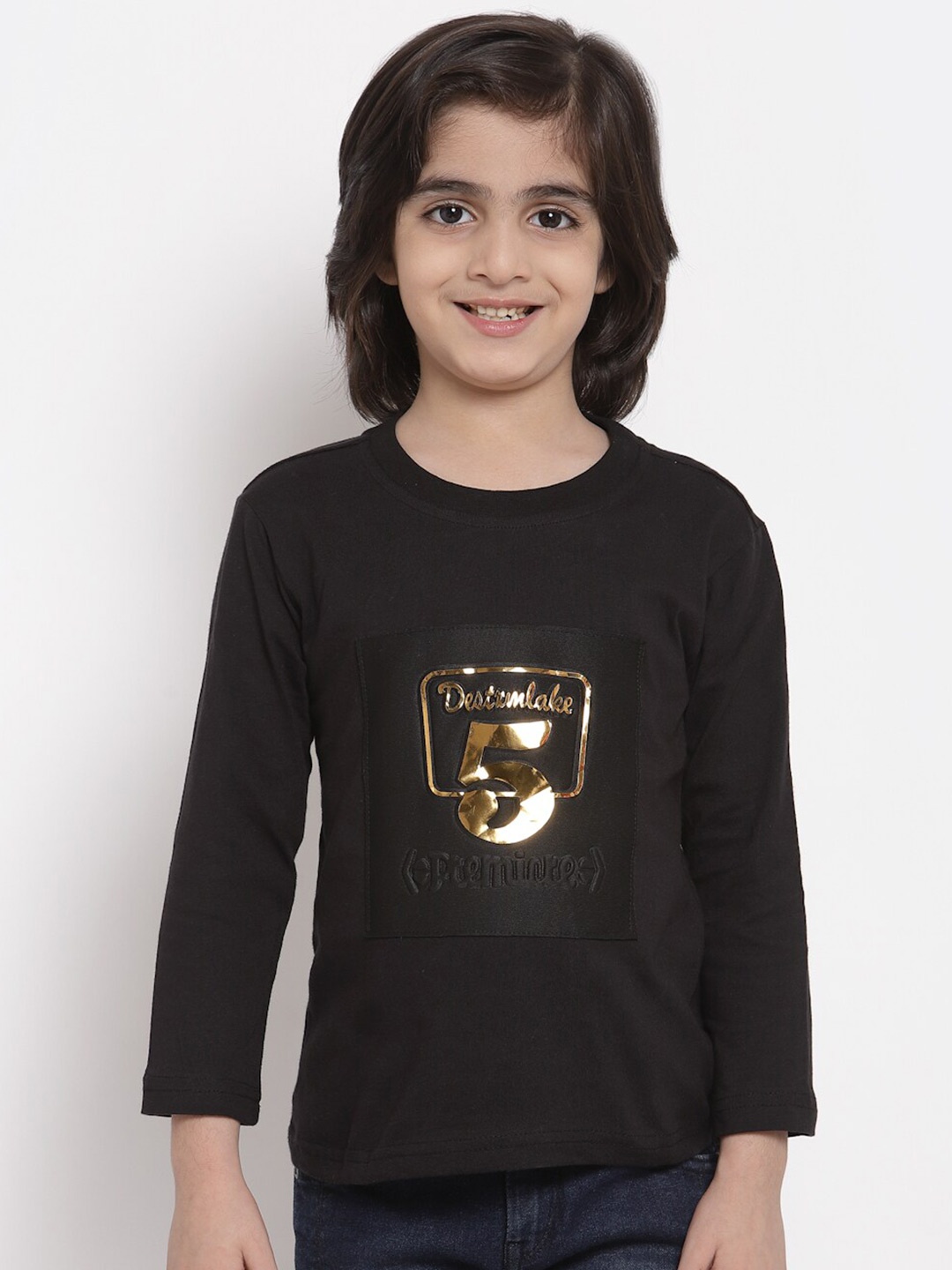 

NYNSH Boys Black Applique Pure Cotton T-shirt