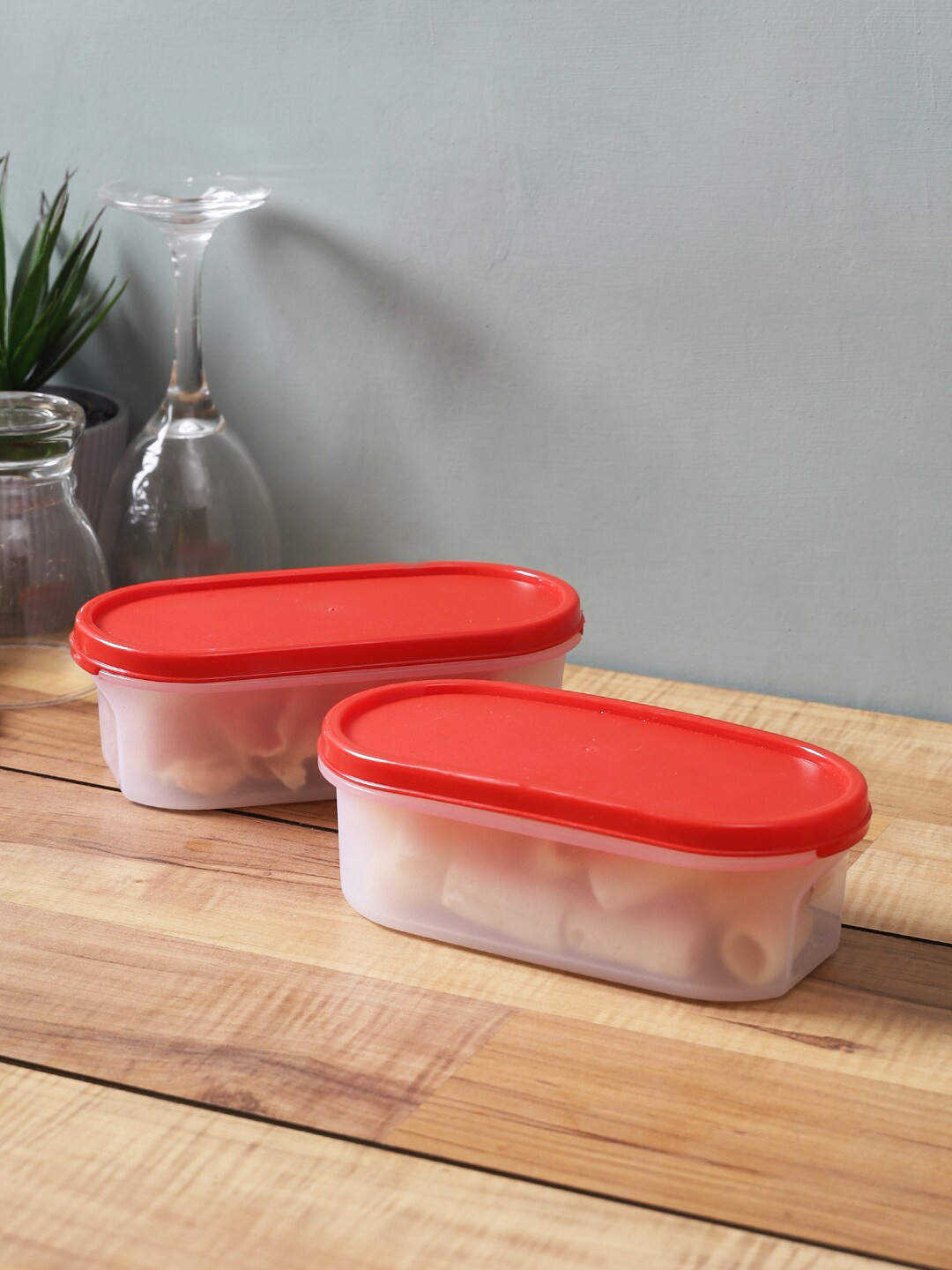

Abode Set Of 2 Transparent & Red Solid Kitchen Storage Containers