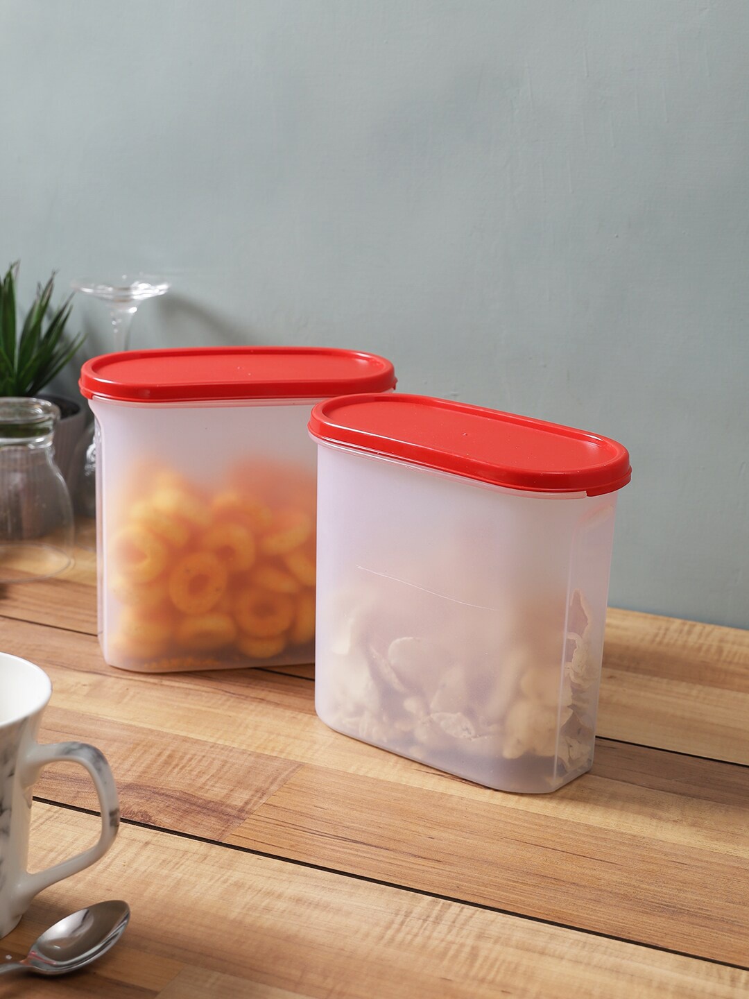 

Abode Set Of 2 Transparent & Red Solid Kitchen Storage Airtight Containers