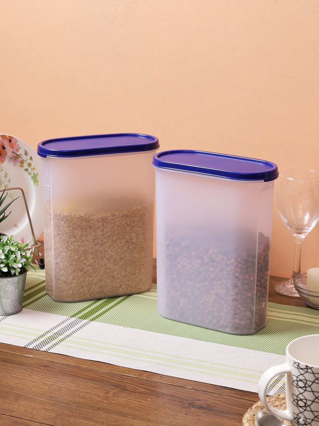 

Abode Set Of 2 Transparent & Blue Solid Kitchen Storage Containers