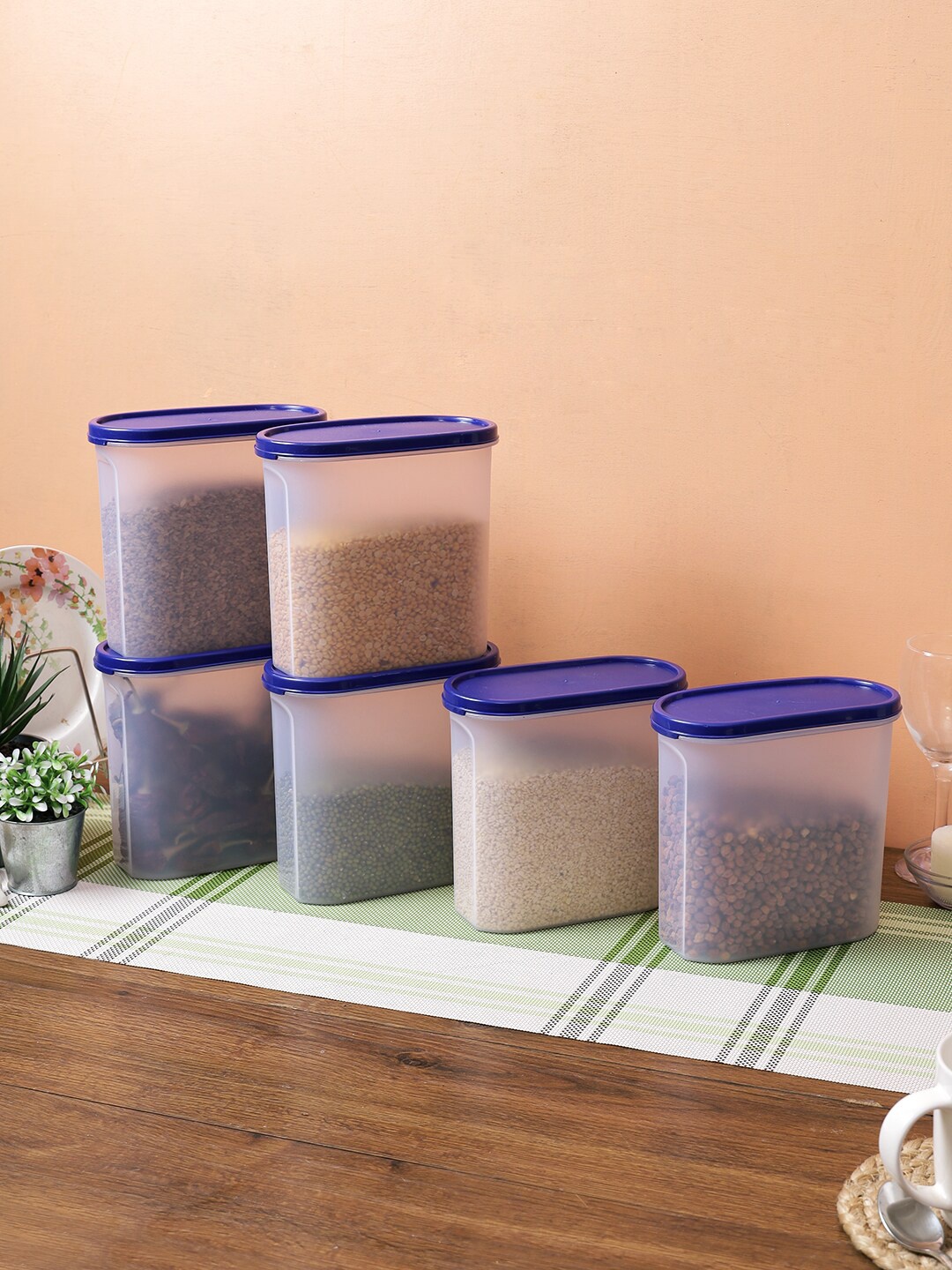 

Abode Set Of 12 Transparent & Blue Solid Kitchen Storage Airtight Containers