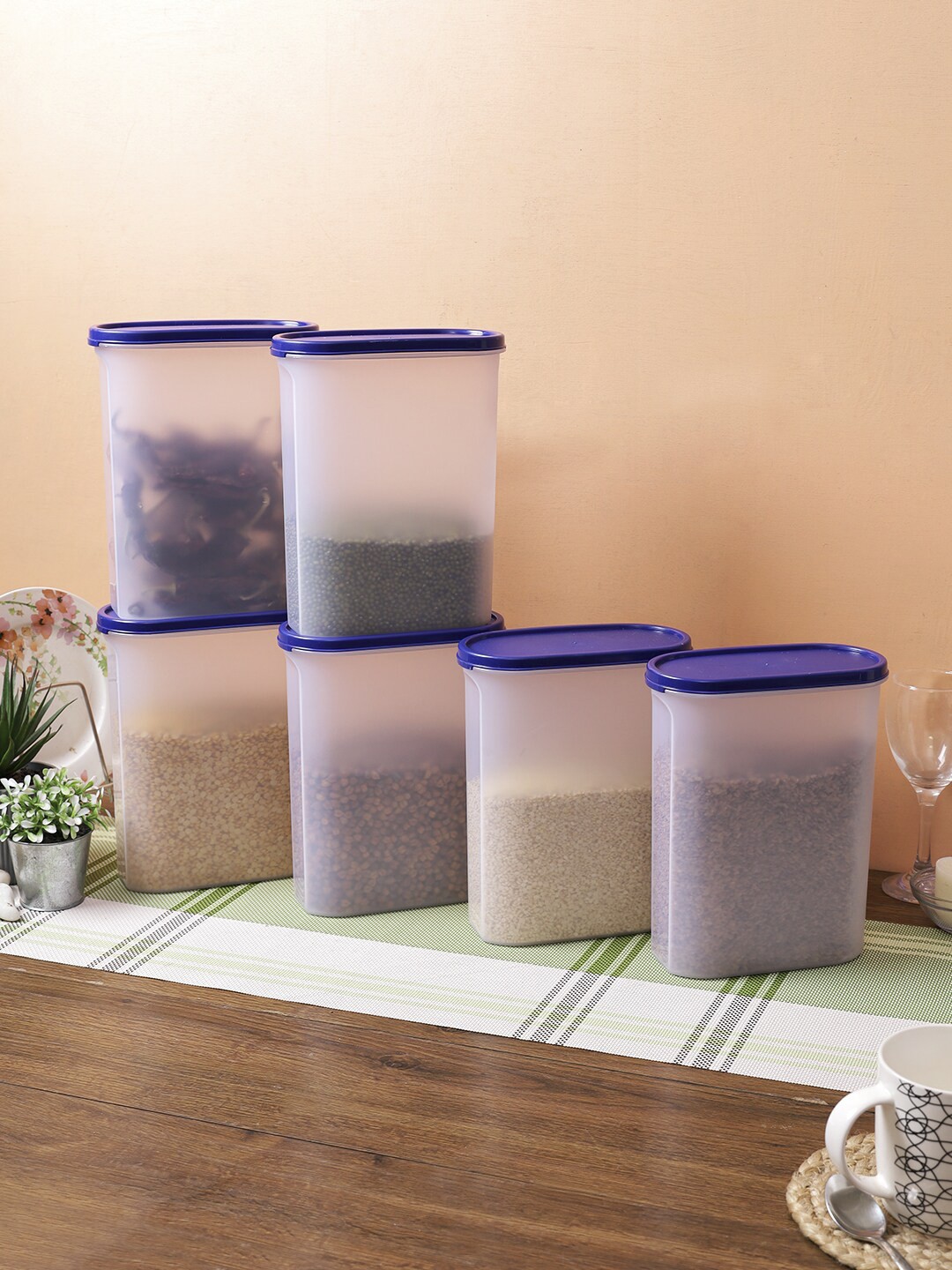 

Abode Set Of 12 Transparent & Blue Solid Kitchen Storage Containers