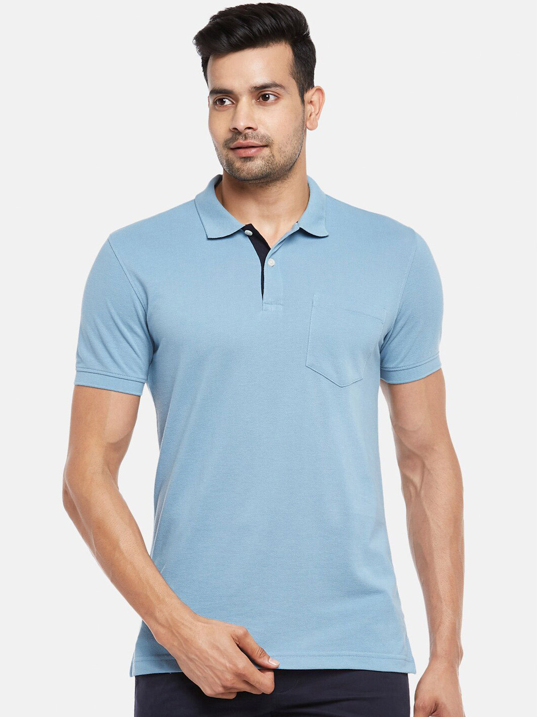 

BYFORD by Pantaloons Men Blue Polo Collar Slim Fit T-shirt