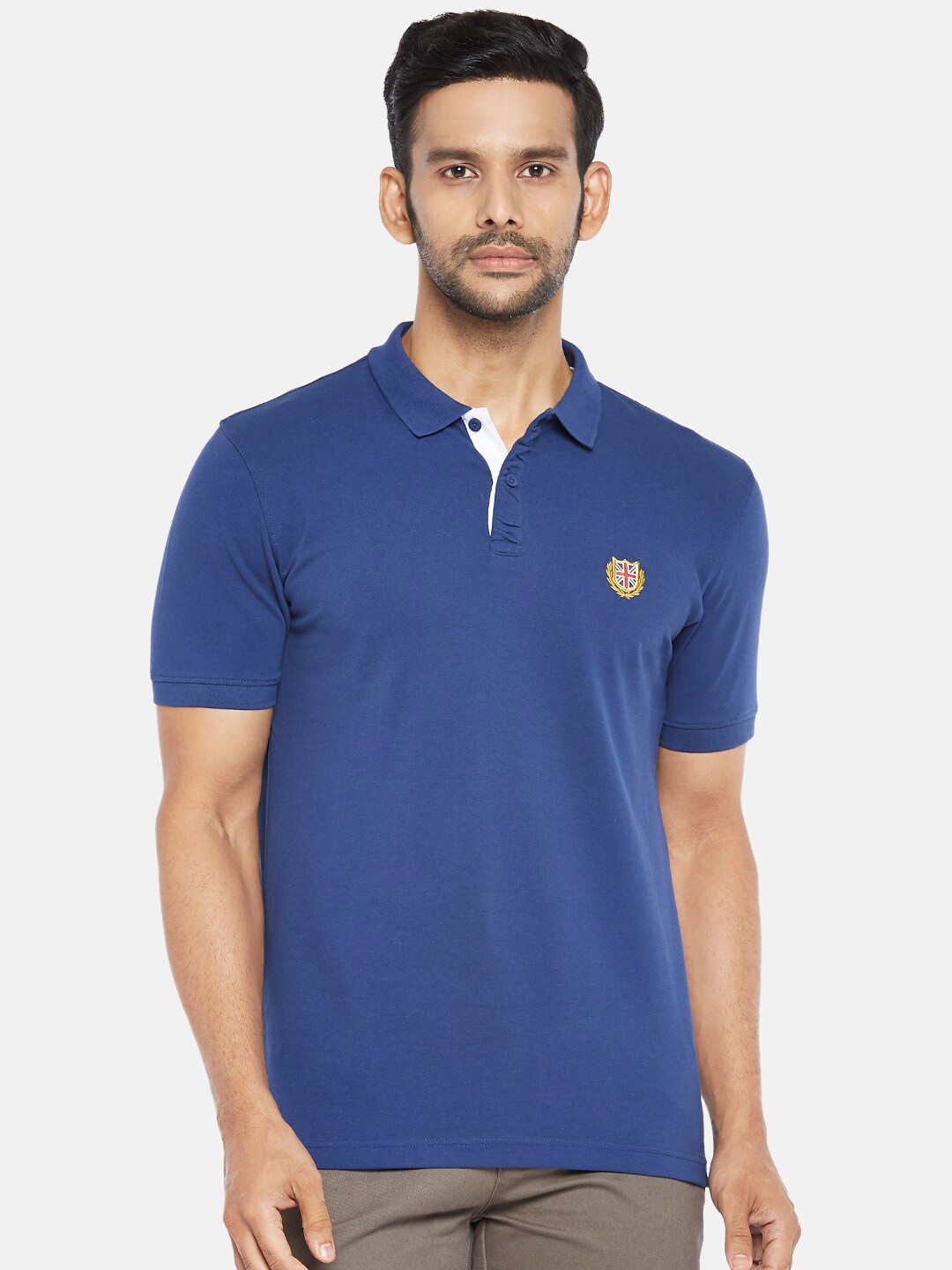 

BYFORD by Pantaloons Men Blue Polo Collar Slim Fit T-shirt