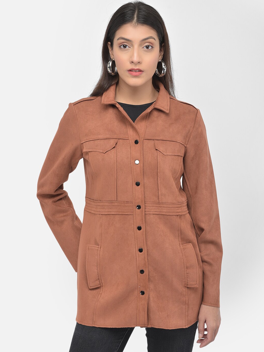 

Latin Quarters Women Brown Solid Trench Coat