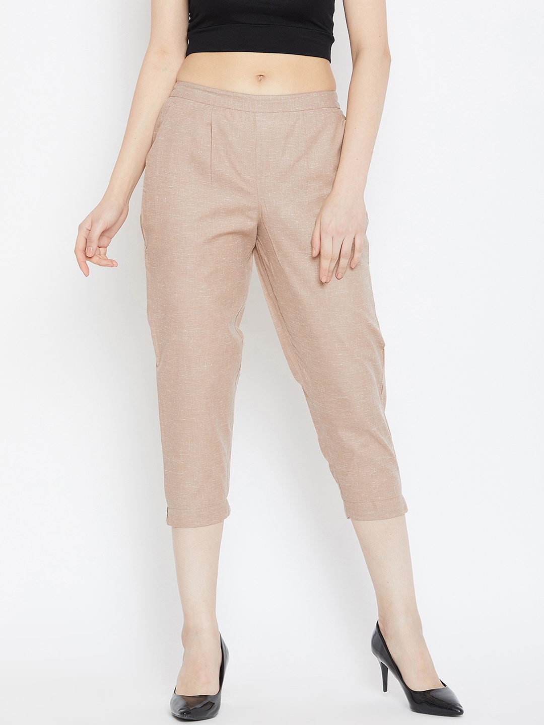 

Bitterlime Women Beige Relaxed Pleated Cigerette Trousers