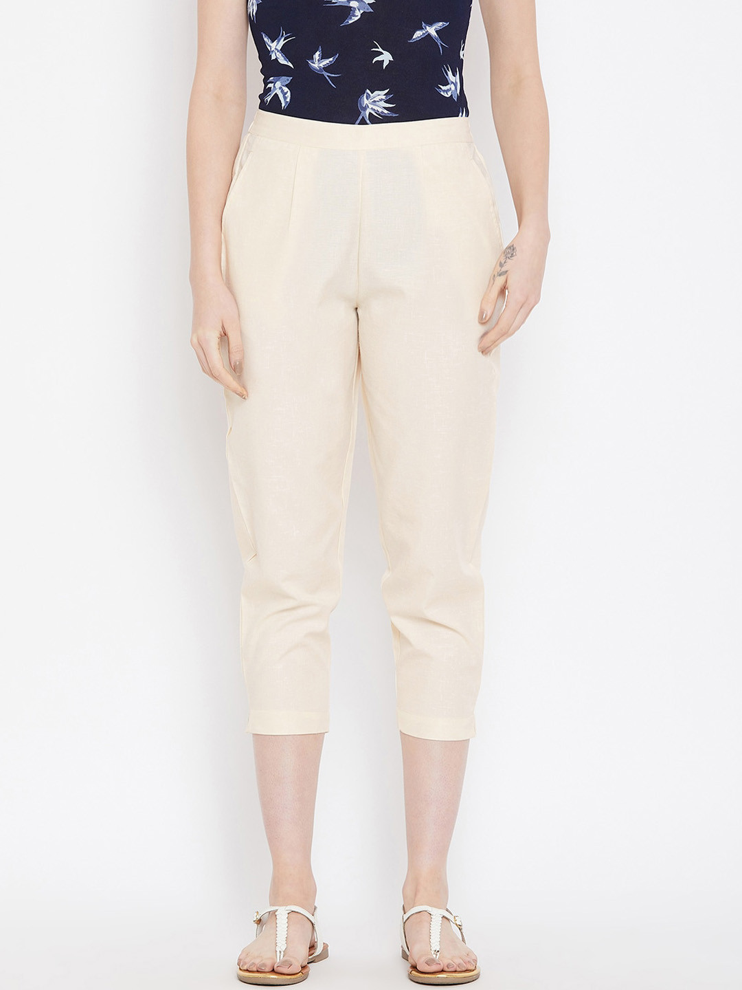 

Bitterlime Women Cream-Coloured Relaxed Cigerette Trousers